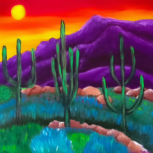 Southwest Art, desert painting, nature, cactus, saguaro, vibrant